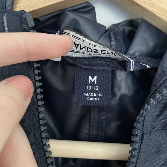 Lands' End navy blue women's size medium nylon windbreaker jacket with hood - Picture 5 of 10